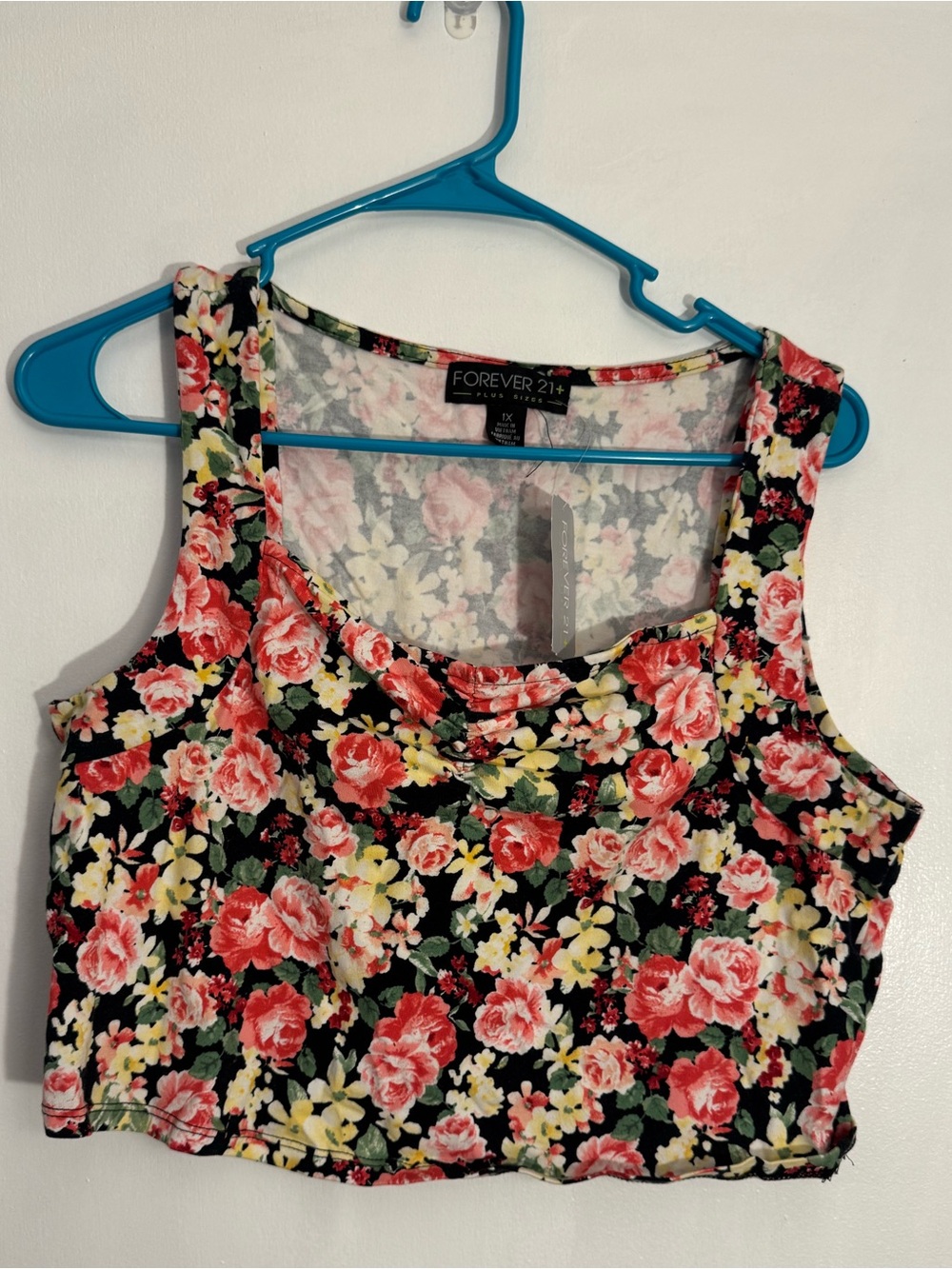 NWT Forever 21 Black Floral Crop Tank Top 1x plus size boho casual summer
